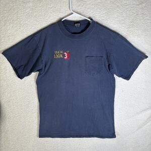 Vintage IBEW Union Shirt Mens Large Blue Pocket Tee Single Stitch READ/HOLES